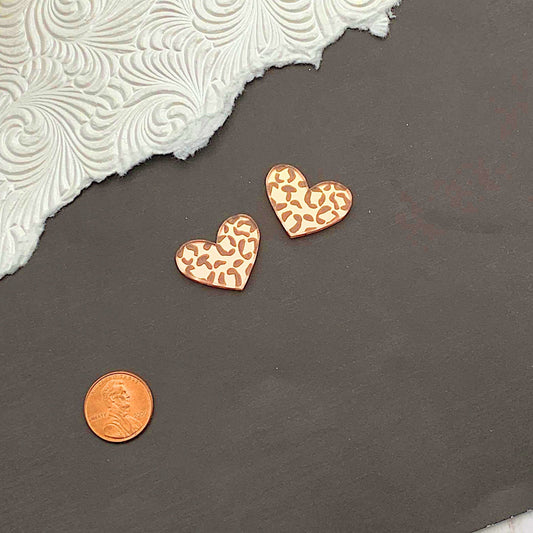 LARGE LEOPARD HEART Cabs Set of 2 Rose Gold Mirror Cabochons in Laser Cut Acrylic