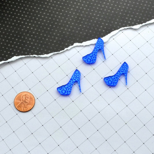Blue Mirror Mini Leopard Print Heel Cabochons 3 Pieces Laser Cut Acrylic
