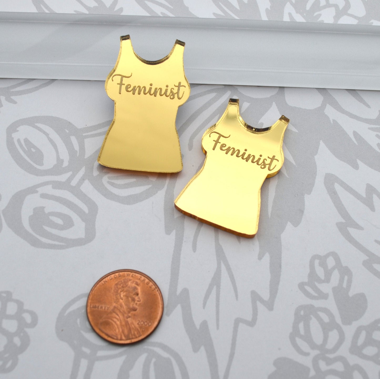 Feminist Gold Mirror Shirt Cabochons flat back Laser Cut Acrylic