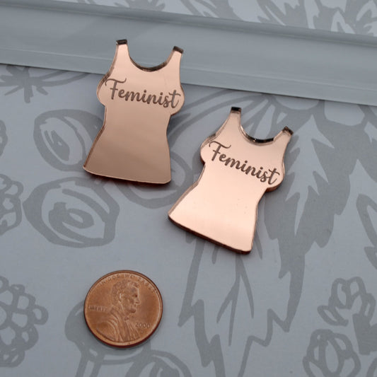 Feminist Rose Gold Mirror Cabs Cabochons flat back Laser Cut Acrylic