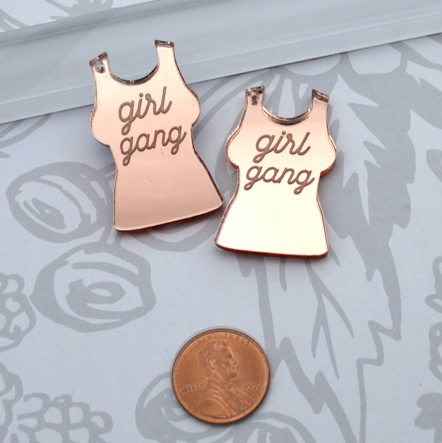 Girl Gang - Rose Gold Mirror Charms - flat back - Laser Cut Acrylic