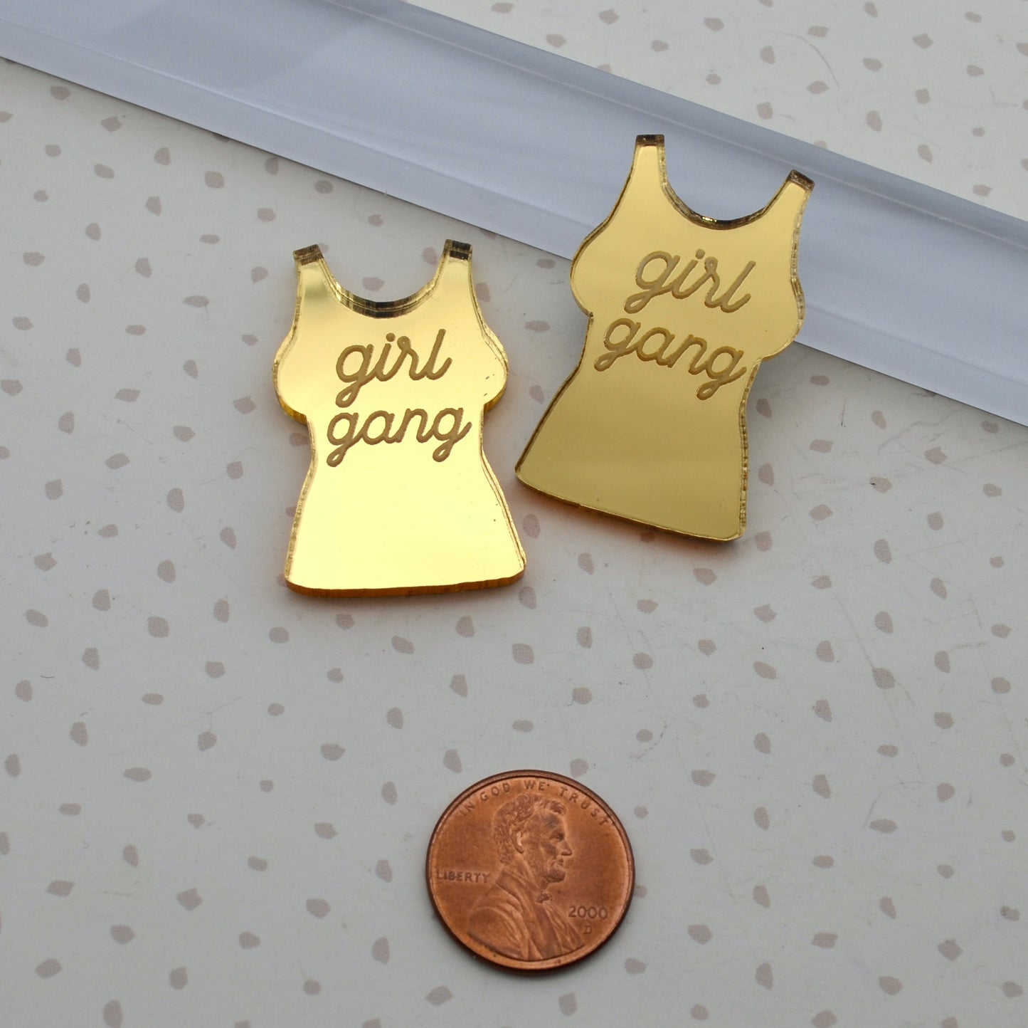 Girl Gang Gold Mirror Cabs Laser Cut Acrylic Flat Back Cabochons
