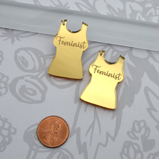 Feminist - Gold Mirror Charms - flat back - Laser Cut Acrylic