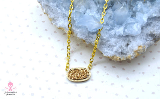 SALE YELLOW DRUZY Oval Pendant Necklace
