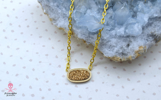 SALE YELLOW DRUZY Oval Pendant Necklace