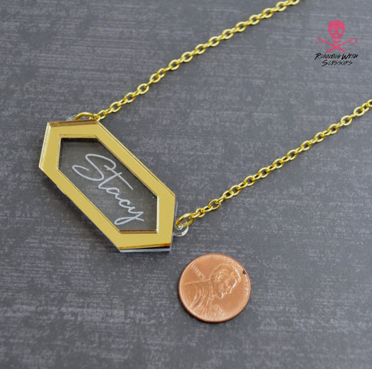 CUSTOM NAME Bar Necklace in Layered Laser Cut Acrylic