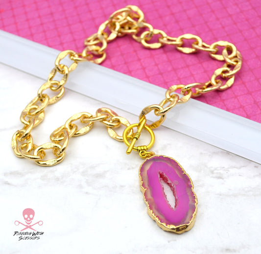 FUSCHIA GEODE SLICE Necklace