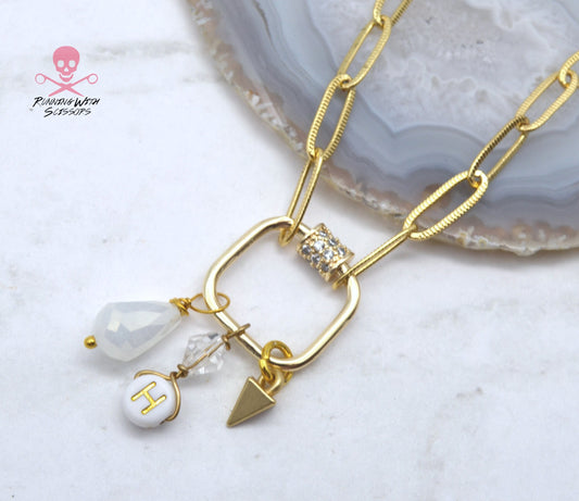 Custom Initial Charm Necklace Paperclip Chain Necklace