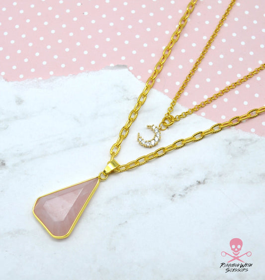 SALE Rose Quartz Celestial Layered Necklace - 2 Piece Layering Necklace