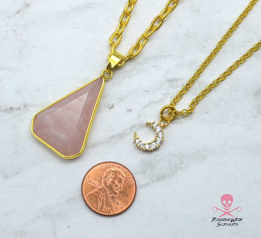 SALE Rose Quartz Celestial Layered Necklace - 2 Piece Layering Necklace