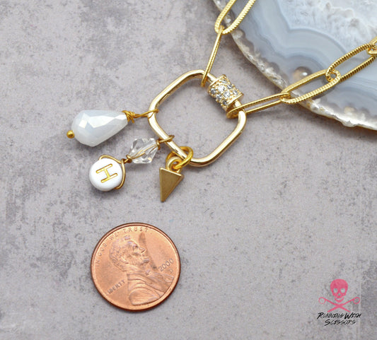 Custom Initial Charm Necklace Paperclip Chain Necklace