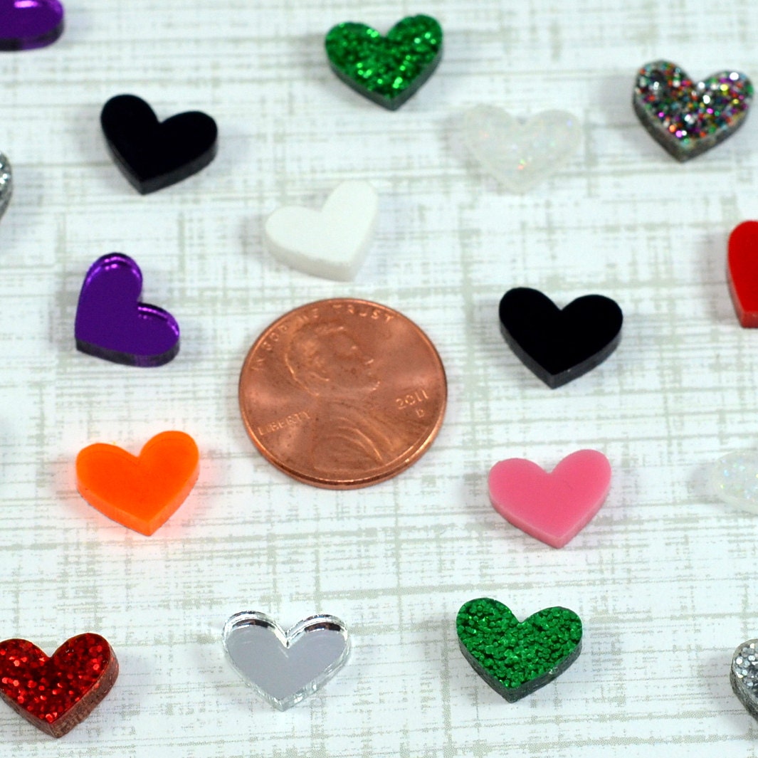 MINI HEART CABS 25 Piece Lot Flat Back Pieces in Laser Cut Acrylic
