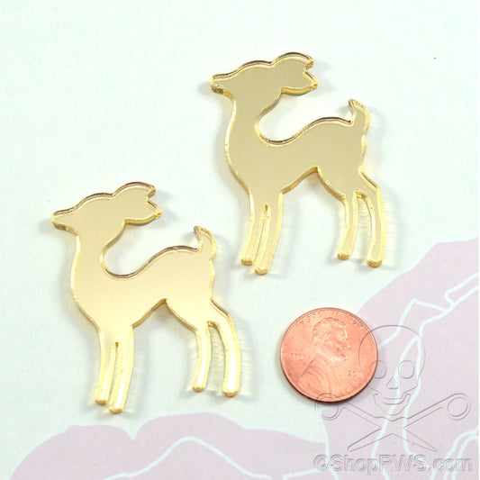 GOLD MIRROR DEER Set of 2 Cabochons in Laser Cut Acrylic