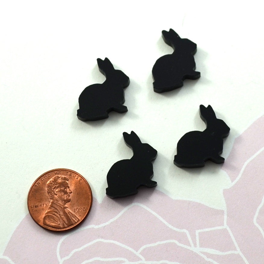 BLACK BUNNIES Laser Cut Acrylic Cabochons Set of 4 Flat Back Cabs