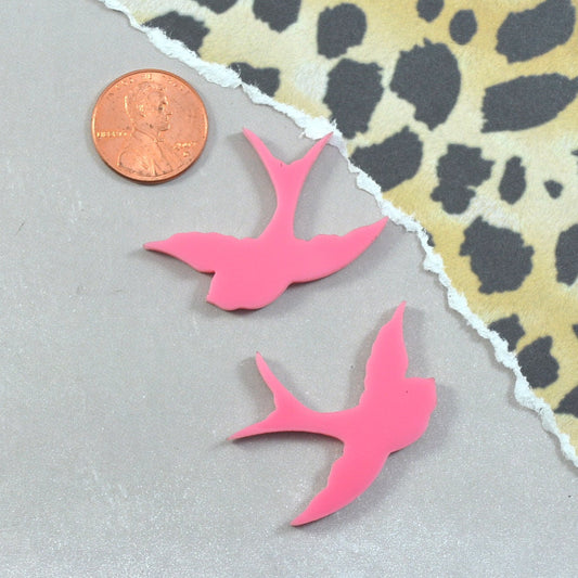 BUBBLEGUM PINK SPARROWS 2 Cabochons Bubblegum Pink Laser Cut Acrylic