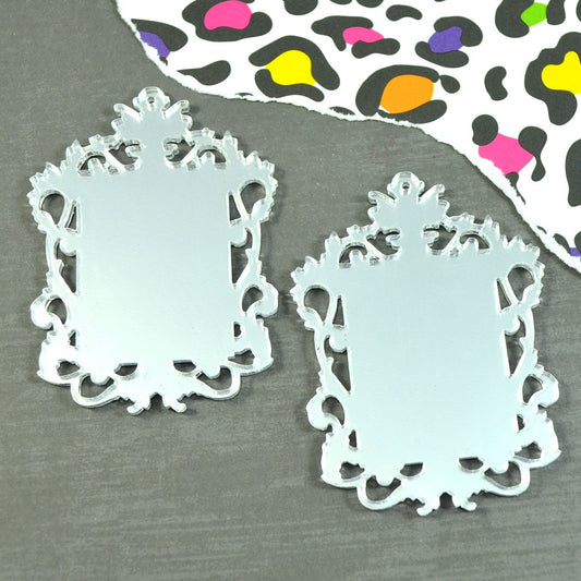 SILVER FILIGREE CAMEOS Ornate Rectangle Settings Mirror Laser Cut Acrylic
