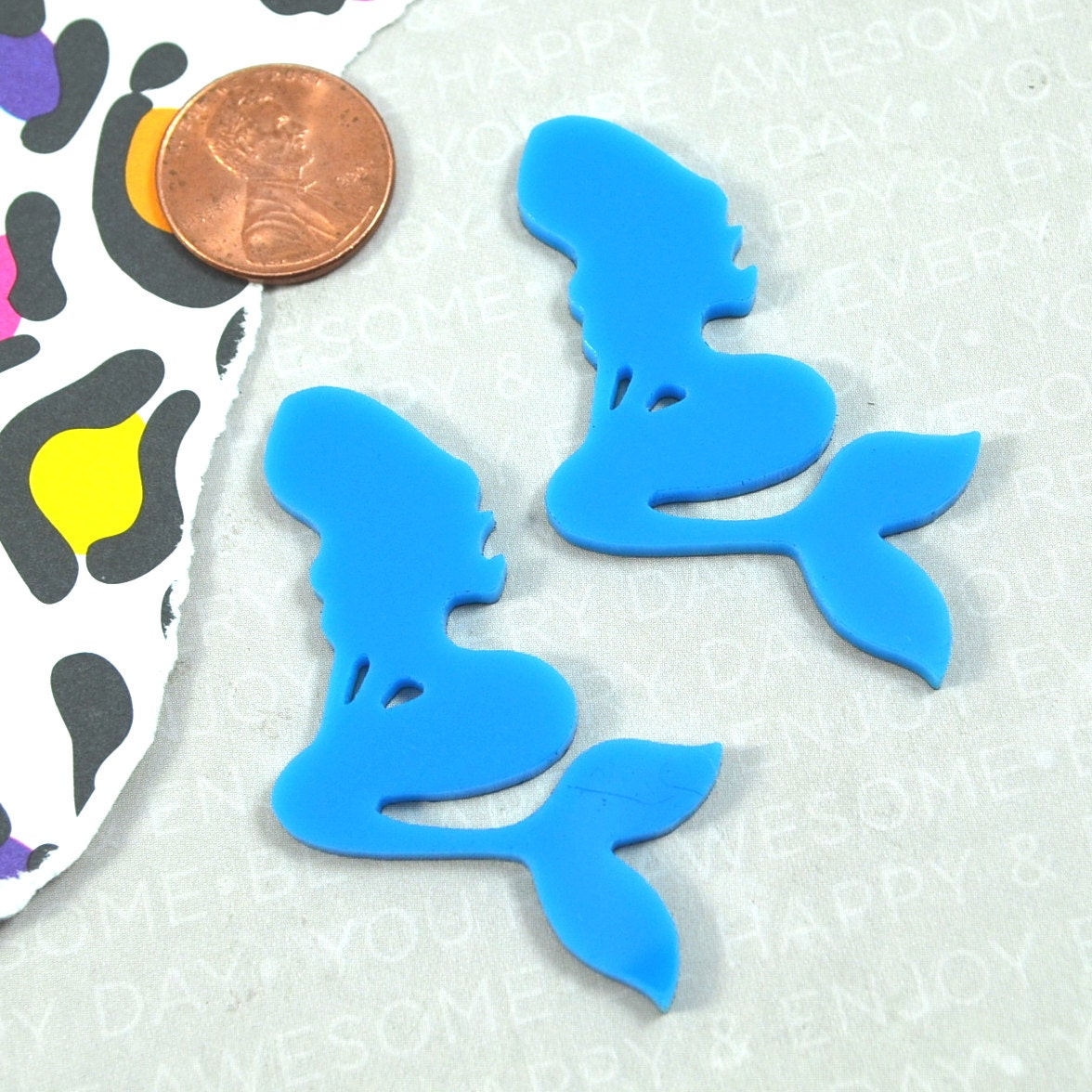 BRIGHT BLUE MERMAIDS Set of 2 Laser Cut Acrylic Cabochons