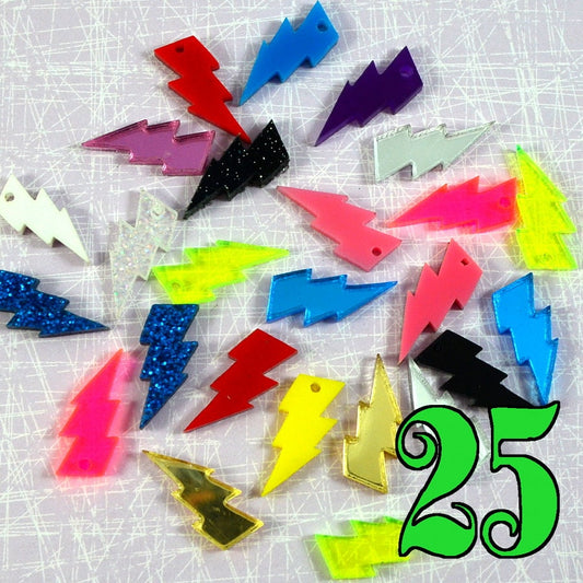 LIGHTNING BOLT LOT Set of 25 Charms or Cabs in Laser Cut Acrylic
