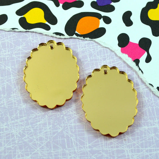 2 GOLD MIRROR CAMEOS 18x25 mm Frame Settings Laser Cut Acrylic