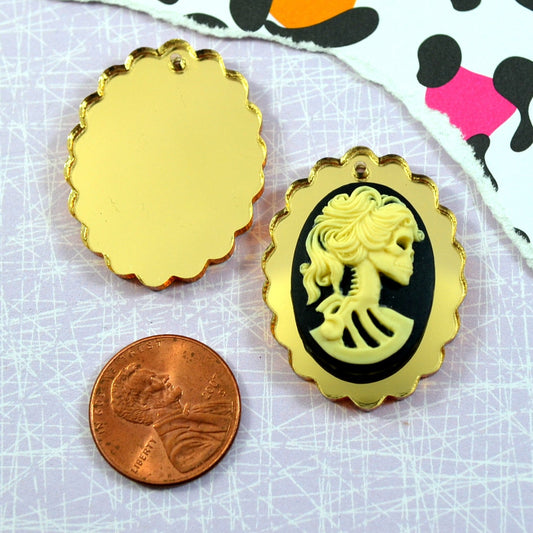 2 GOLD MIRROR CAMEOS 18x25 mm Frame Settings Laser Cut Acrylic