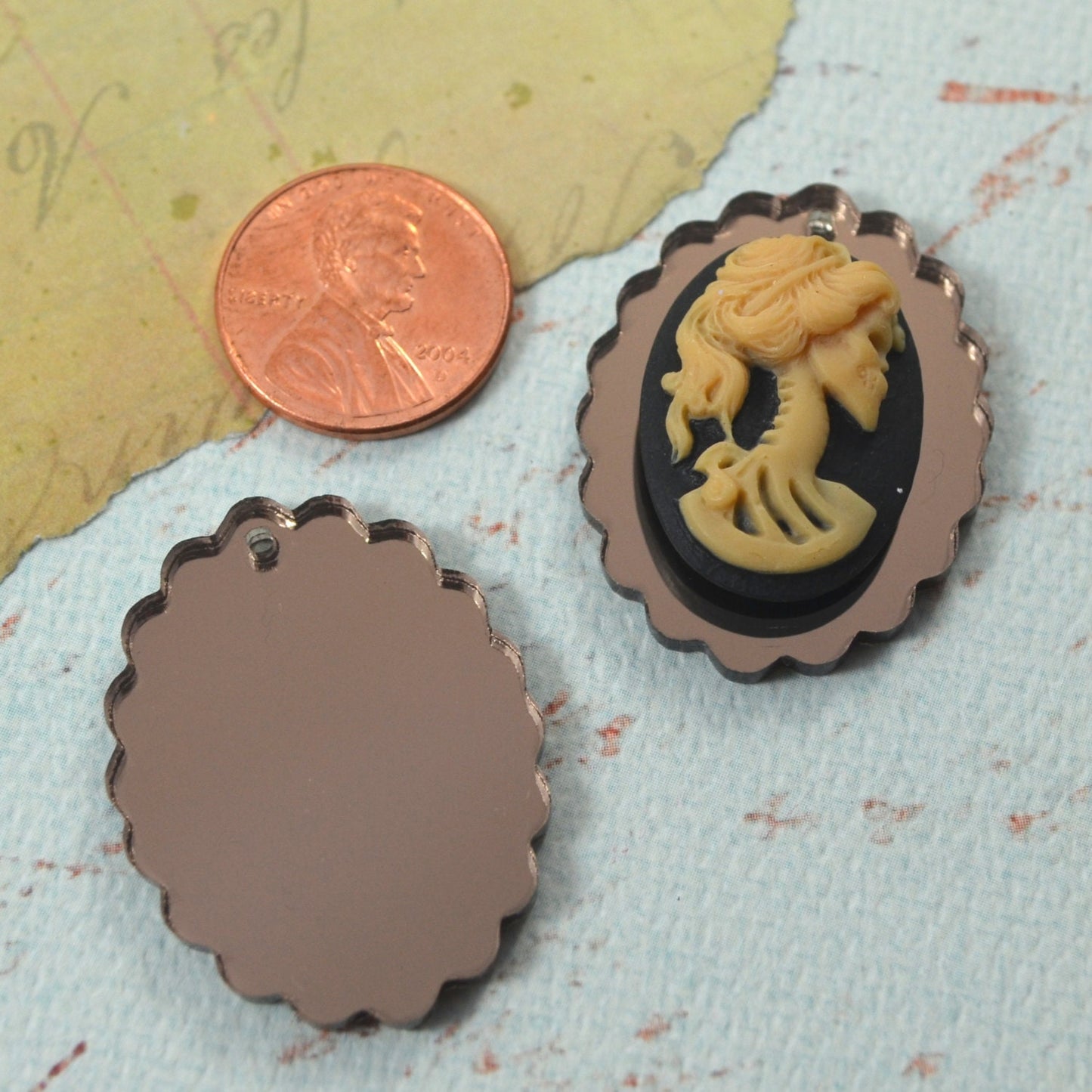 2 BRONZE MIRROR CAMEOS - 18x25 mm Frame Settings - Laser Cut Acrylic