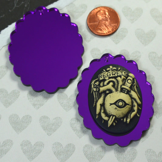 2 PURPLE MIRROR CAMEOS 30 x 40 mm Frame Settings Laser Cut Acrylic