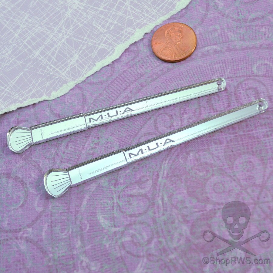 MAKEUP BRUSH CHARMS Silver Laser Cut Acrylic