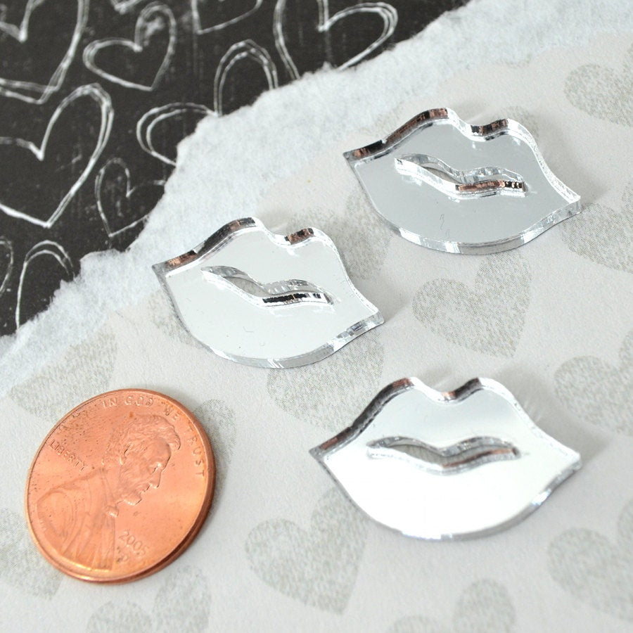 SILVER MIRROR LIPS 3 Pieces In Laser Cut Acrylic