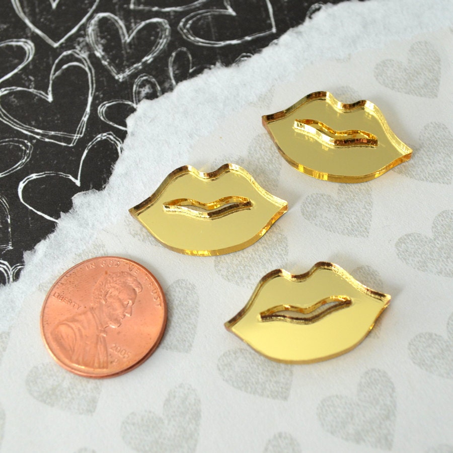 GOLD MIRROR LIPS 3 Pieces In Laser Cut Acrylic