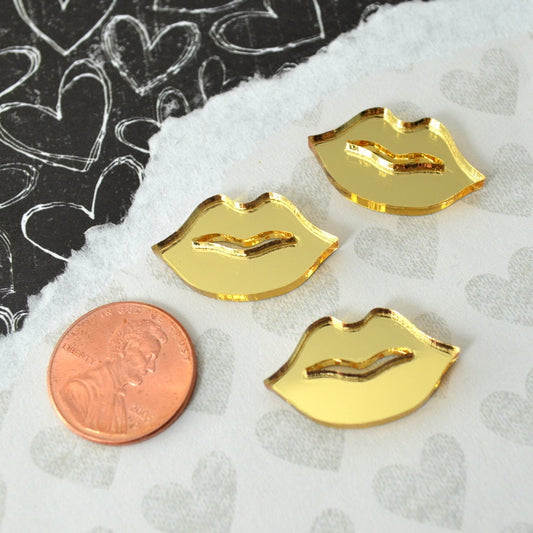 GOLD MIRROR LIPS 3 Pieces In Laser Cut Acrylic