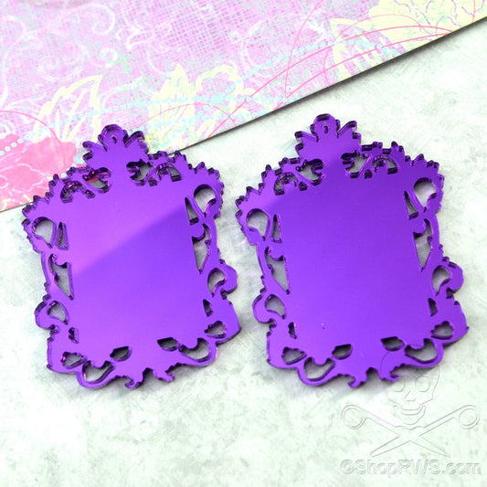 PURPLE FILIGREE CAMEOS Ornate Rectangle Settings Mirror Laser Cut Acrylic