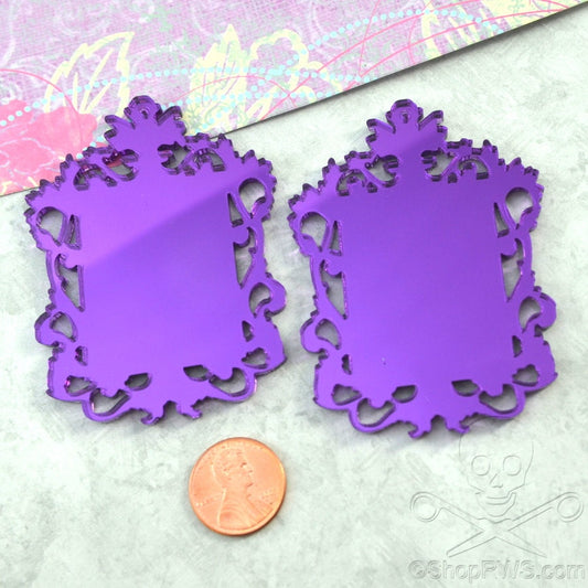 PURPLE FILIGREE CAMEOS Ornate Rectangle Settings Mirror Laser Cut Acrylic