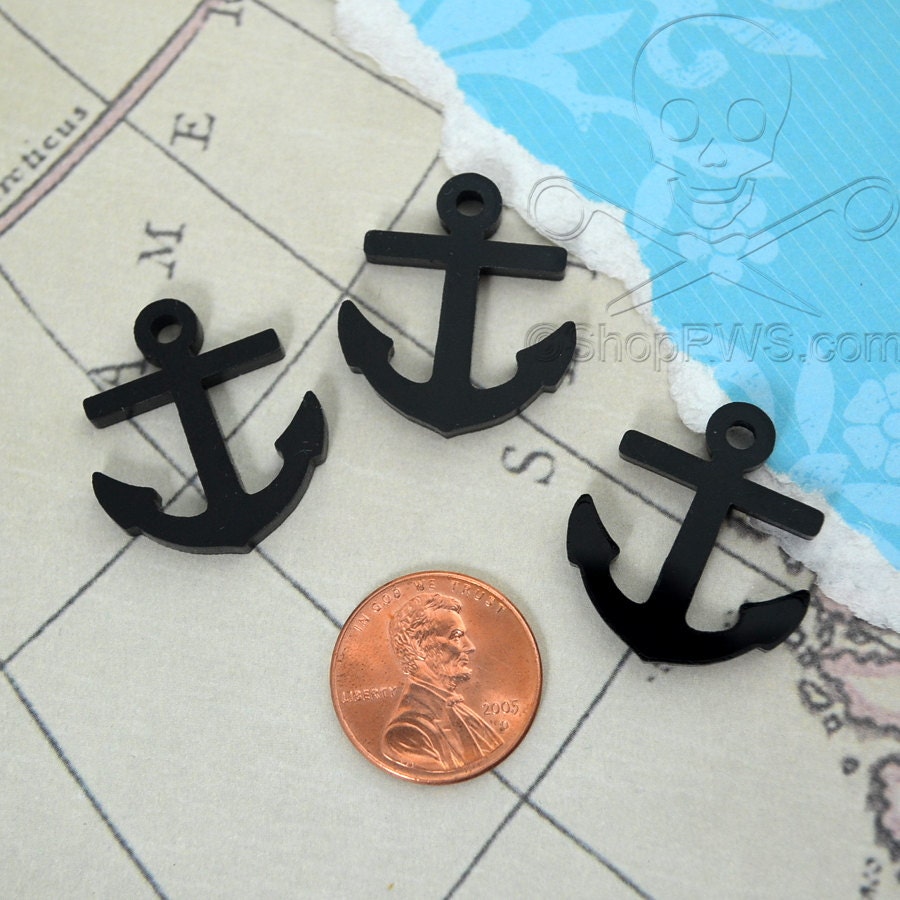 3 ANCHOR CABOCHONS in Black Laser Cut Acrylic