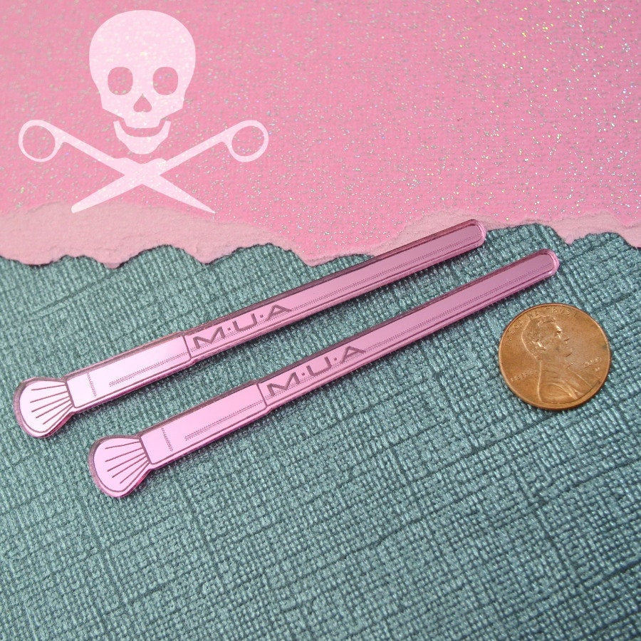 MAKEUP BRUSH CABS Pink Mirror Laser Cut Acrylic Flat Back Cabochons