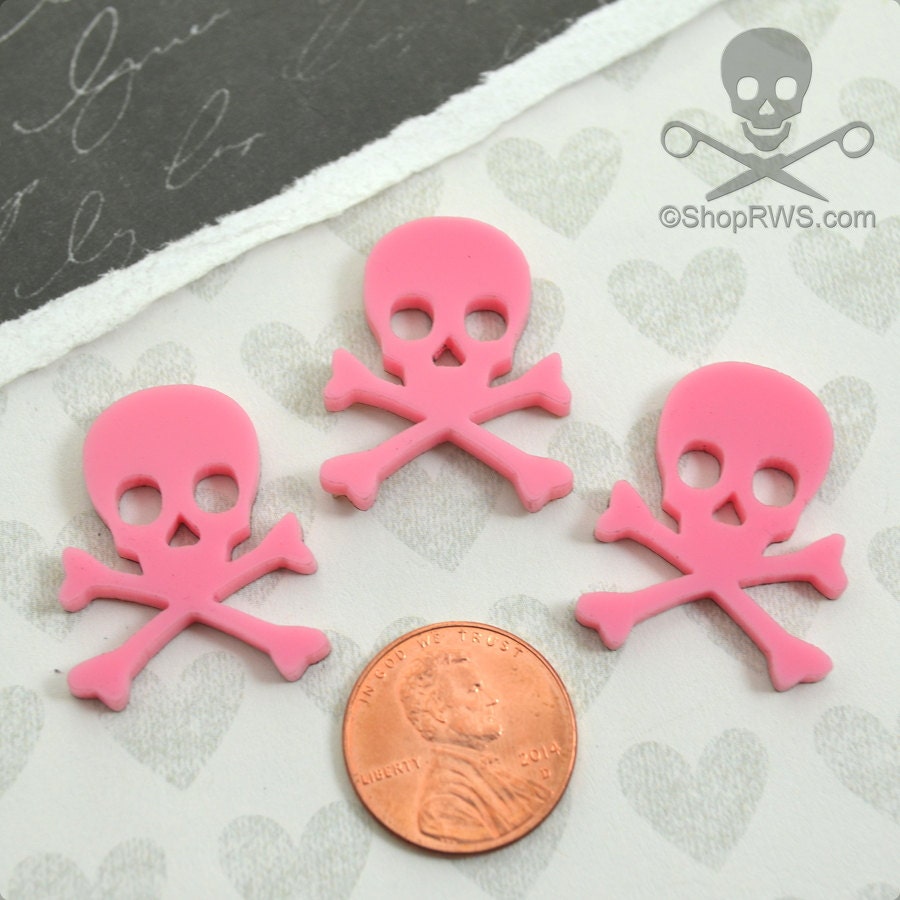 3 SKULL CABOCHONS In BUBBLEGUM Pink Laser Cut Acrylic