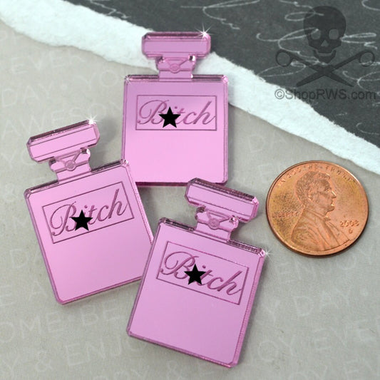 B*TCH PINK PERFUMES Flat Back Cabochons in Pink Mirror Acrylic