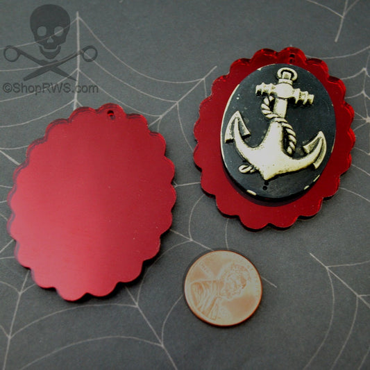 2 DEEP RED MIRROR Cameos 30 x 40 mm Frame Settings Laser Cut Acrylic