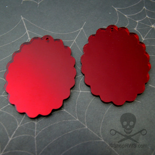 2 DEEP RED MIRROR Cameos 30 x 40 mm Frame Settings Laser Cut Acrylic
