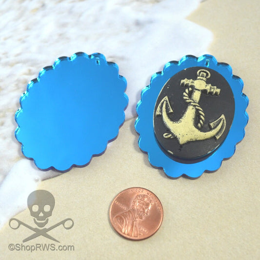 2 BLUE MIRROR CAMEOS 30 x 40 mm Frame Settings Laser Cut Acrylic