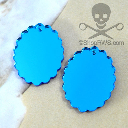 2 BLUE MIRROR CAMEOS 30 x 40 mm Frame Settings Laser Cut Acrylic