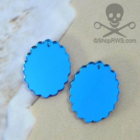 2 BLUE MIRROR CAMEOS 18 X 25 mm Frame Settings Laser Cut Acrylic