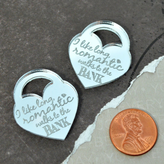 EXPENSIVE TASTE Heart Locket Shape Laser Cut Acrylic 2 Cabochons Silver Mirror