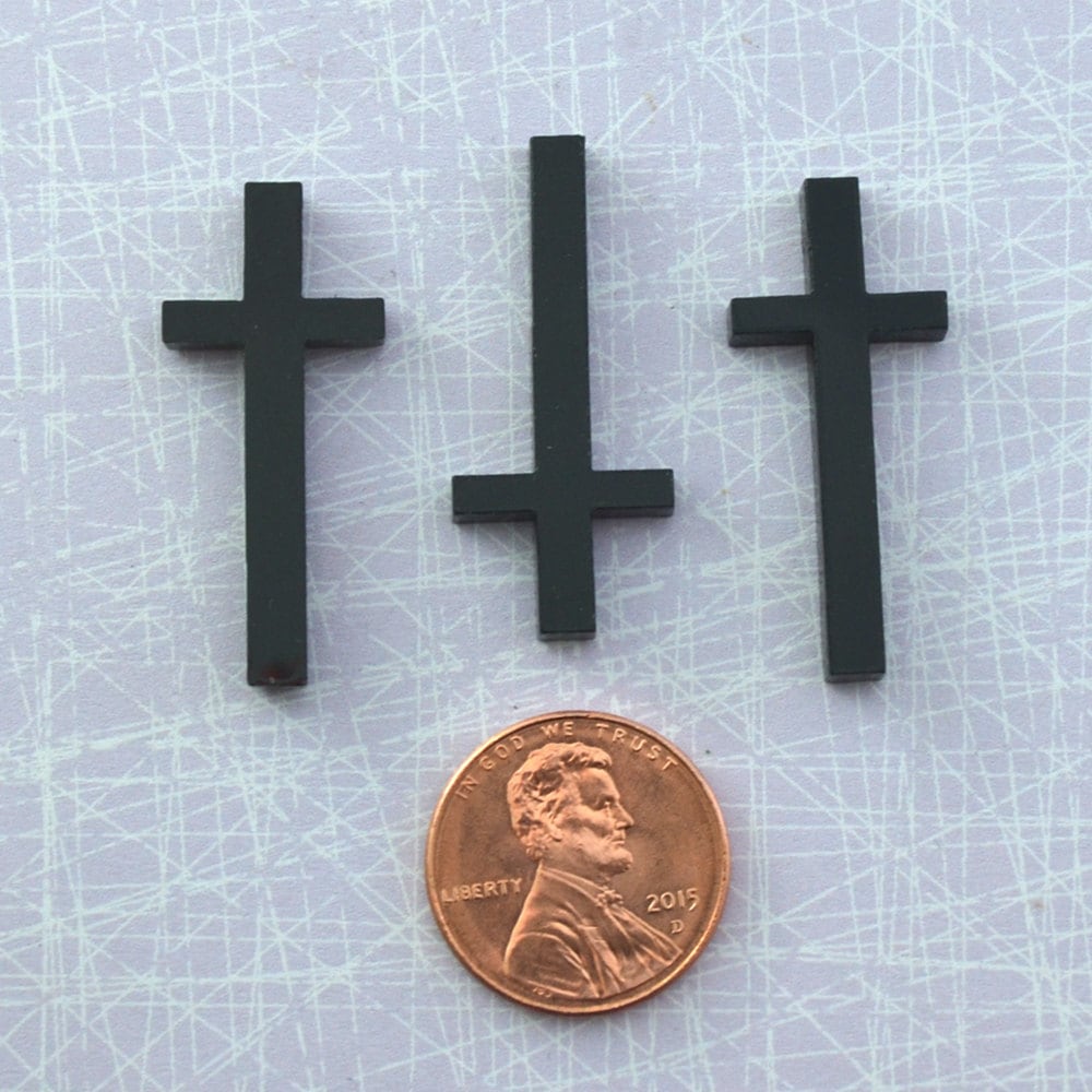 BLACK CROSS CABOCHONS 3 Pieces in Black Laser Cut Acrylic