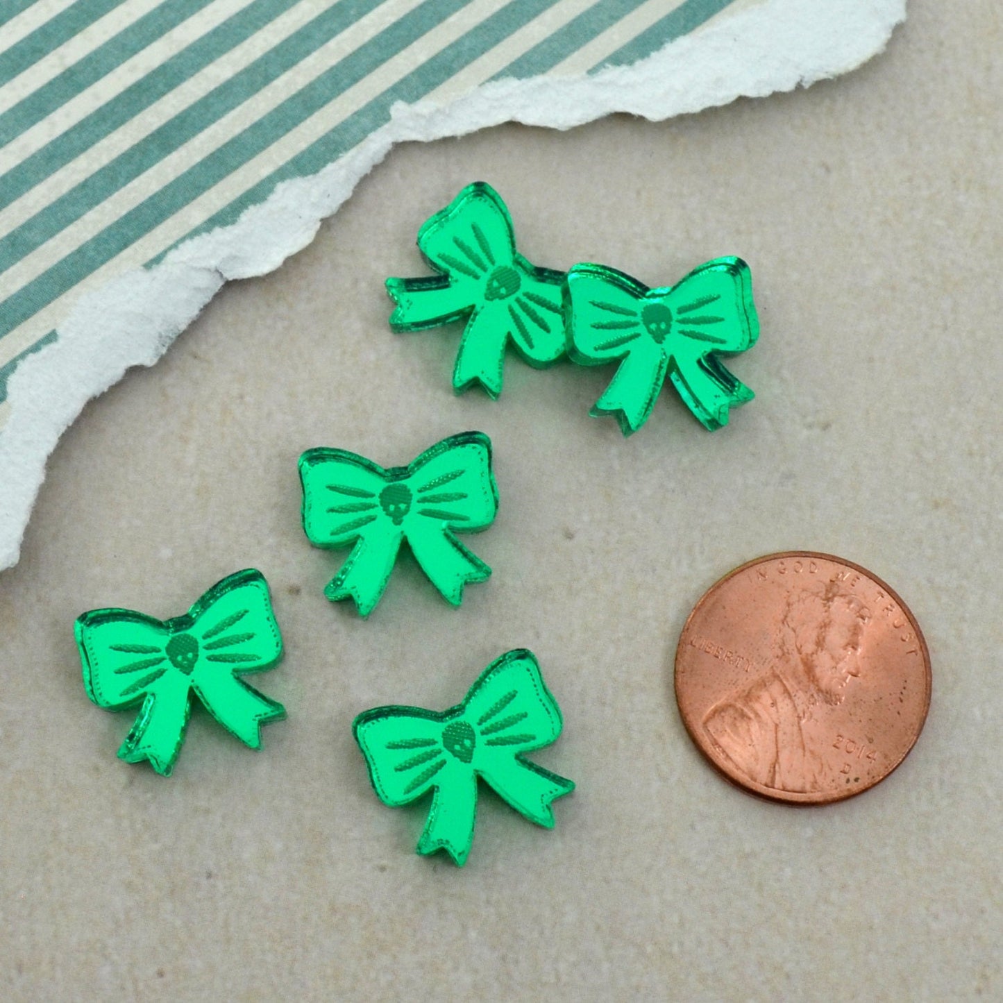 Mini Green Mirror Bow Cabochons Laser Cut Acrylic