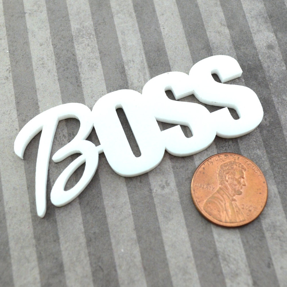 WHITE BOSS CABOCHON Laser Cut Acrylic Flat Back Cab