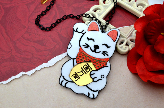 LUCKY CAT - Maneki-neko - Japanese - Laser Cut Acrylic Necklace