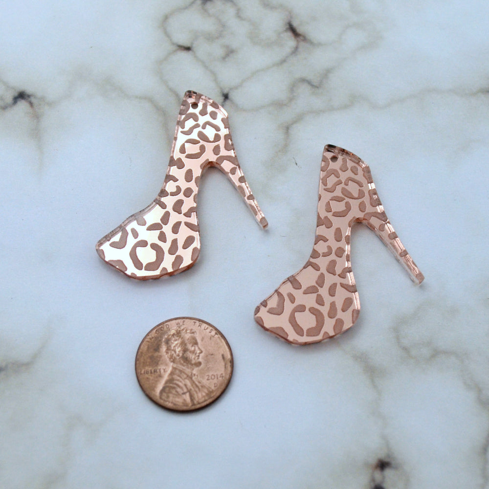Rose Gold LEOPARD HEELS - 2 Animal Print Charms in Mirror Laser Cut Acrylic