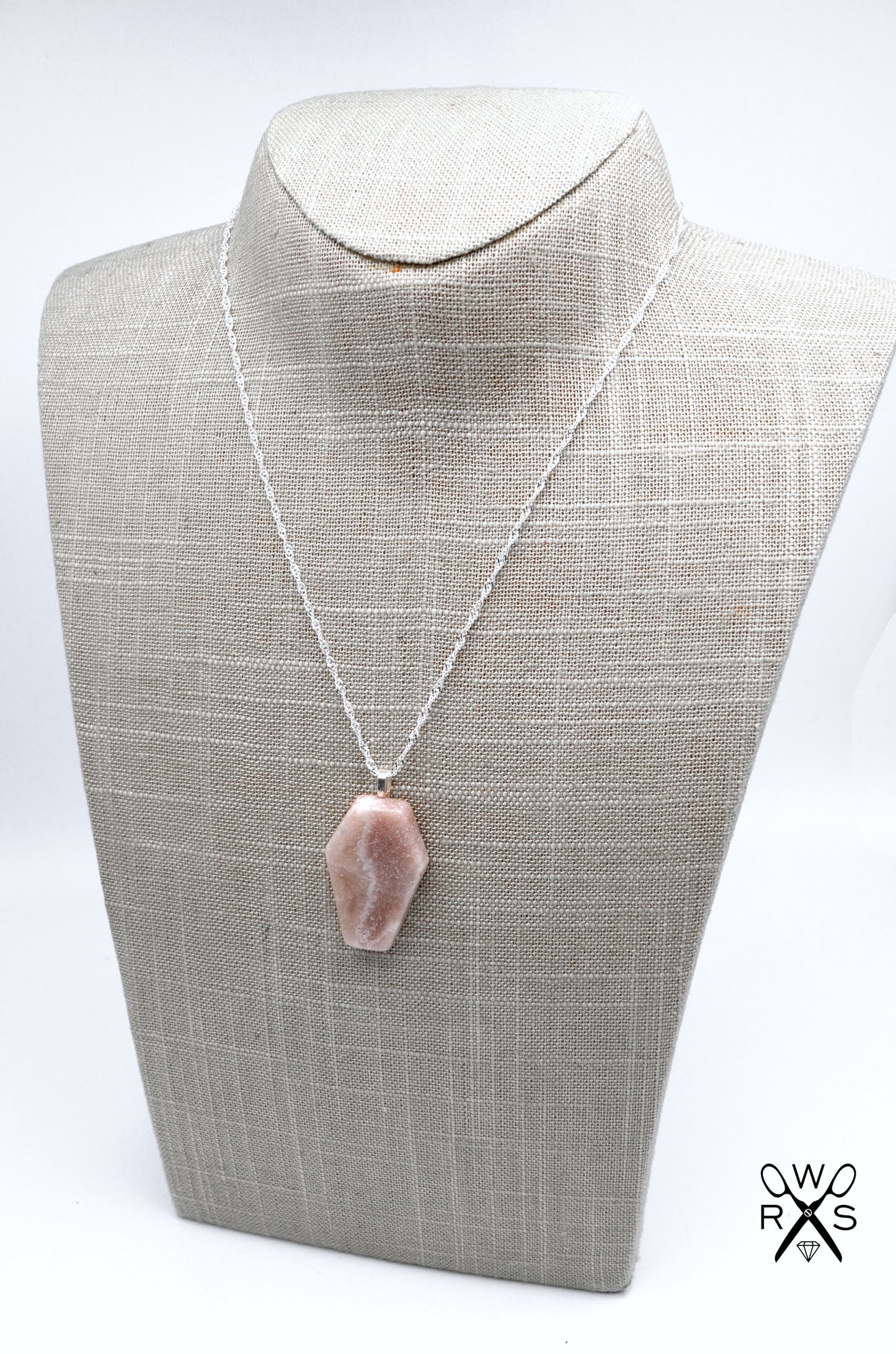 Rose Quartz Coffin Necklace 925 Sterling Silver
