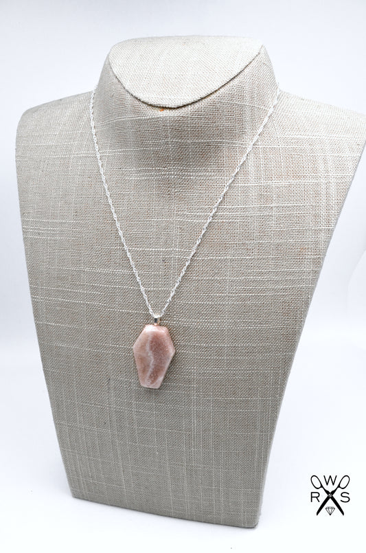 Rose Quartz Coffin Necklace 925 Sterling Silver