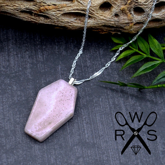 Rose Quartz Coffin Necklace 925 Sterling Silver